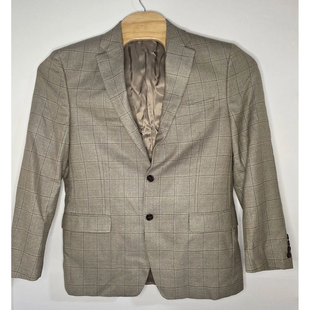 Lauren Ralph Lauren Mens‎ Size 40R Silk Blend Brown Check Blazer